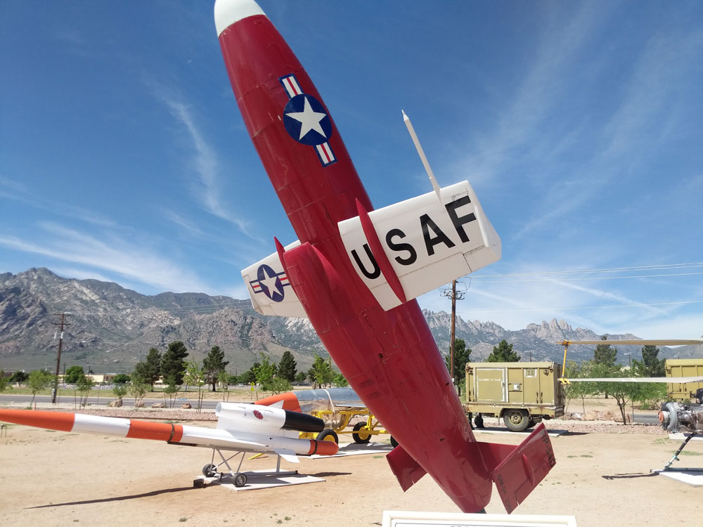 Several missiles on display outside of the White Sands Missile Range Museum.